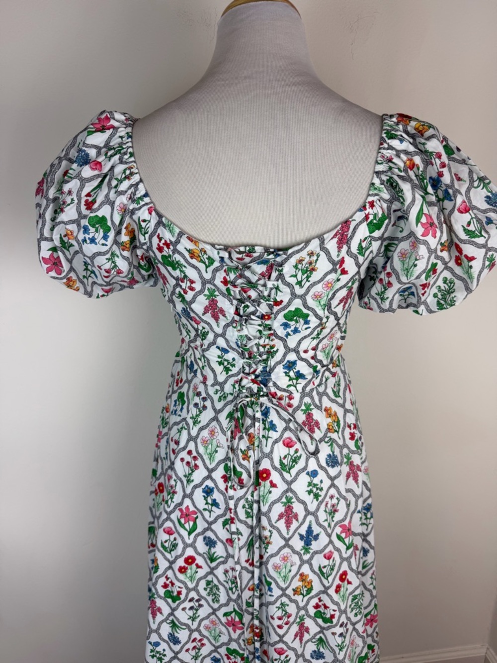 Anthropologie MOON RIVER Corset Lace Up Floral Midi Dress Puff Sleeve Size S - Picture 8 of 10